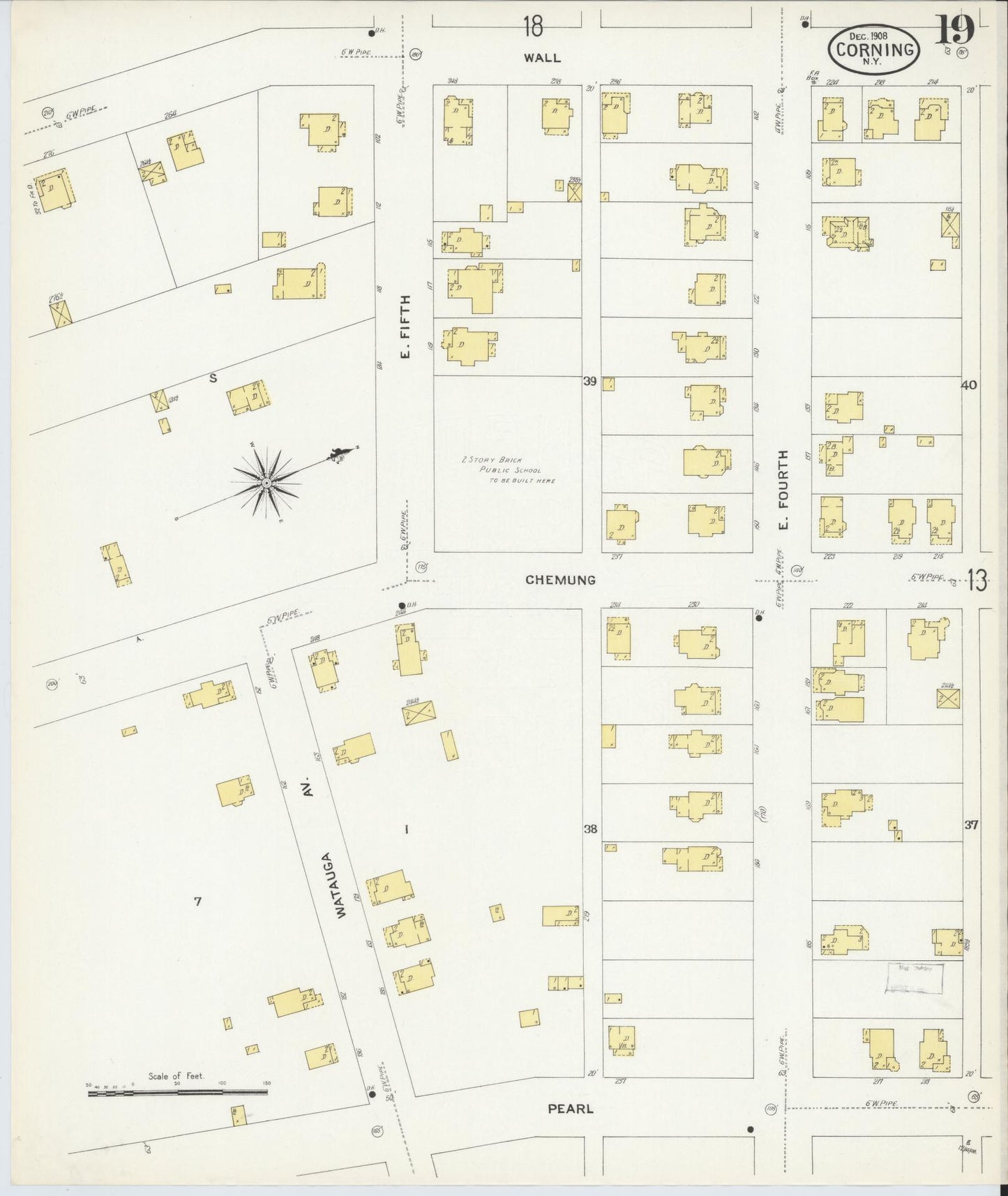 Sanborn Fire Insurance Map from Corning, Steuben County, New York (1908), Sheet #0019 - Complete Map Set gallery image, historic Sanborn map, vintage wall art, New York New York