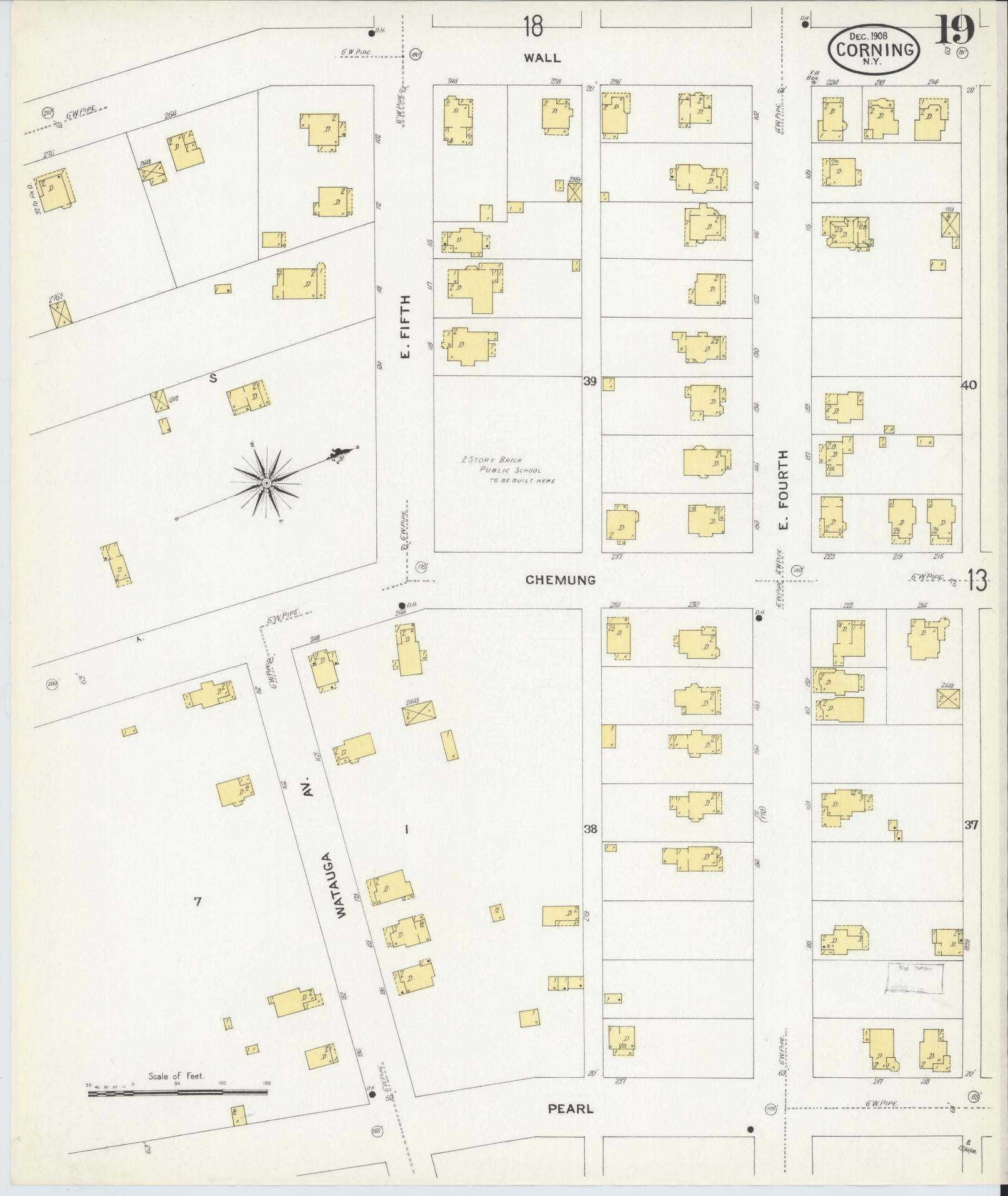 Sanborn Fire Insurance Map from Corning, Steuben County, New York (1908), Sheet #0019 - Complete Map Set gallery image, historic Sanborn map, vintage wall art, New York New York
