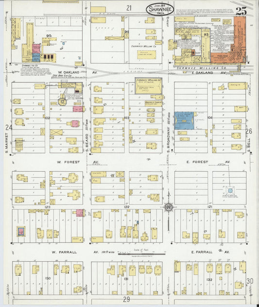 Sanborn Fire Insurance Map from Shawnee, Pottawatomie County, Oklahoma (1919), Sheet #0025 - Historic Sanborn Fire Insurance Map Print, vintage old map wall art, antique decor, genealogy gift, Oklahoma Oklahoma map