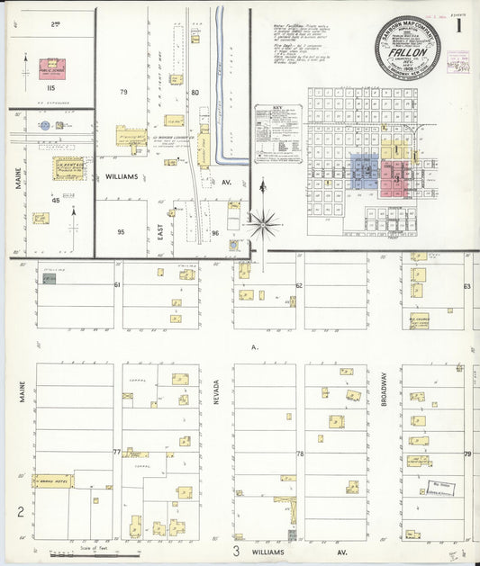 Sanborn Fire Insurance Map from Fallon, Churchill County, Nevada (1909), Sheet #0001 - Historic Sanborn Fire Insurance Map Print, vintage old map wall art, antique decor, genealogy gift, Nevada Nevada map