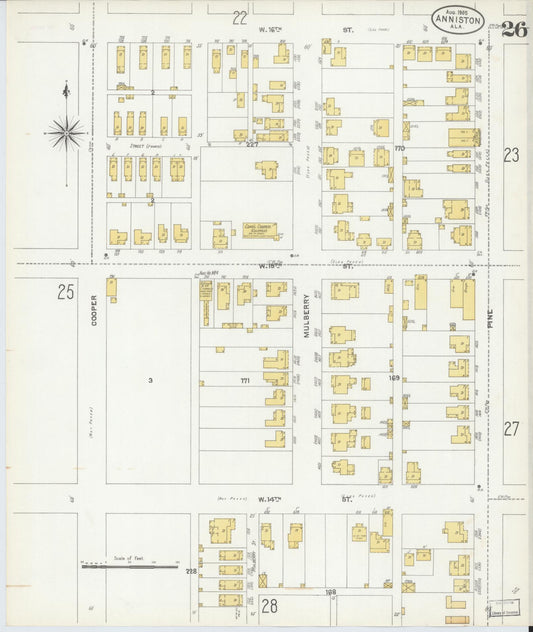Sanborn Fire Insurance Map from Anniston, Calhoun County, Alabama (1905), Sheet #0026 - Historic Sanborn Fire Insurance Map Print, vintage old map wall art, antique decor, genealogy gift, Alabama Alabama map