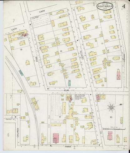 Sanborn Fire Insurance Map from Ashtabula, Ashtabula County, Ohio (1893), Sheet #0004 - Historic Sanborn Fire Insurance Map Print, vintage old map wall art, antique decor, genealogy gift, Ohio Ohio map