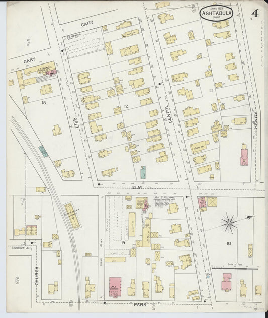 Sanborn Fire Insurance Map from Ashtabula, Ashtabula County, Ohio (1893), Sheet #0004 - Historic Sanborn Fire Insurance Map Print, vintage old map wall art, antique decor, genealogy gift, Ohio Ohio map