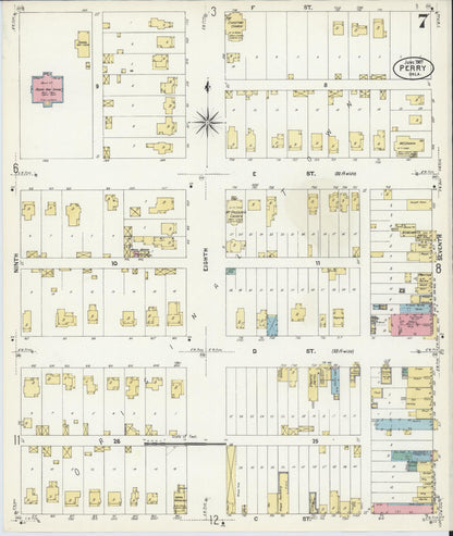 Sanborn Fire Insurance Map from Perry, Noble County, Oklahoma (1907), Sheet #0007 - Complete Map Set gallery image, historic Sanborn map, vintage wall art, Oklahoma Oklahoma