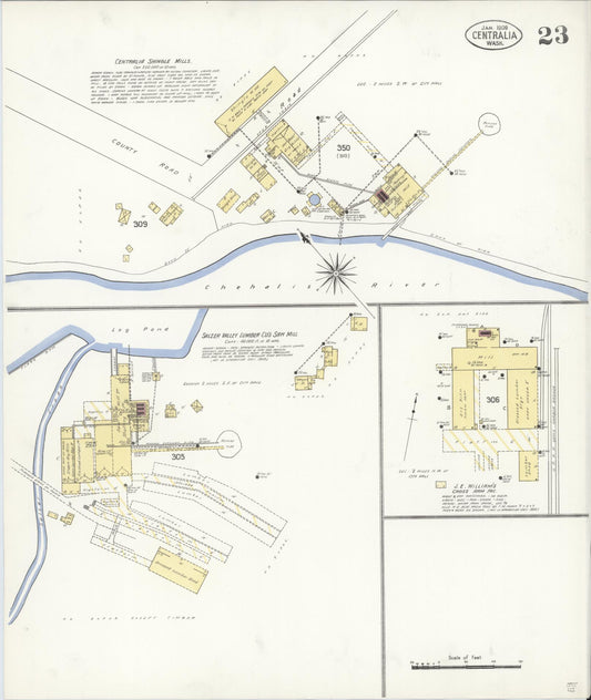 Sanborn Fire Insurance Map from Centralia, Lewis County, Washington (1909), Sheet #0023 - Historic Sanborn Fire Insurance Map Print, vintage old map wall art, antique decor, genealogy gift, Washington Washington map