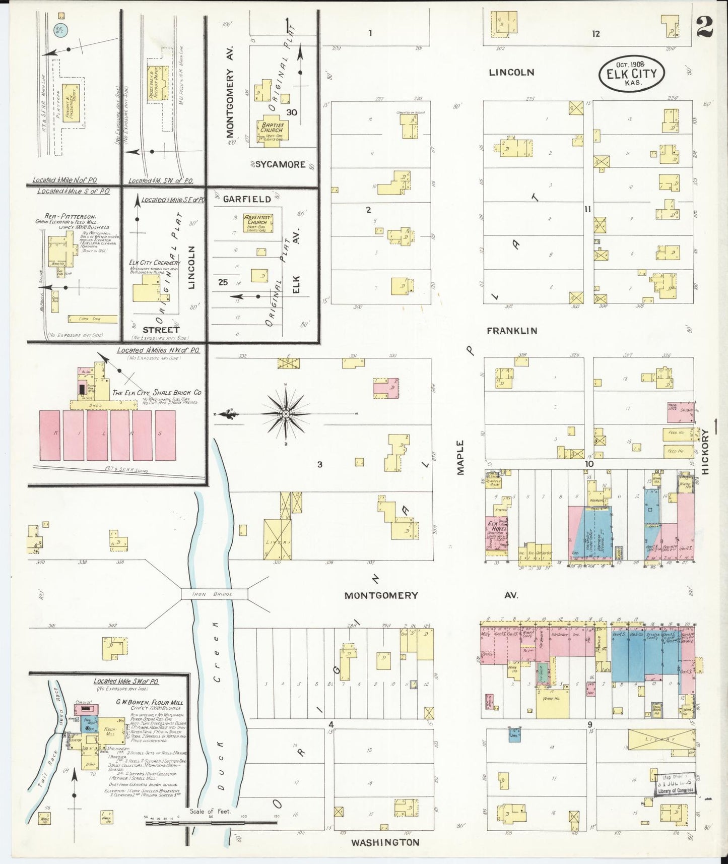 Sanborn Fire Insurance Map from Elk City, Montgomery County, Kansas (1908), Sheet #0002 - Complete Map Set gallery image, historic Sanborn map, vintage wall art, Kansas Kansas