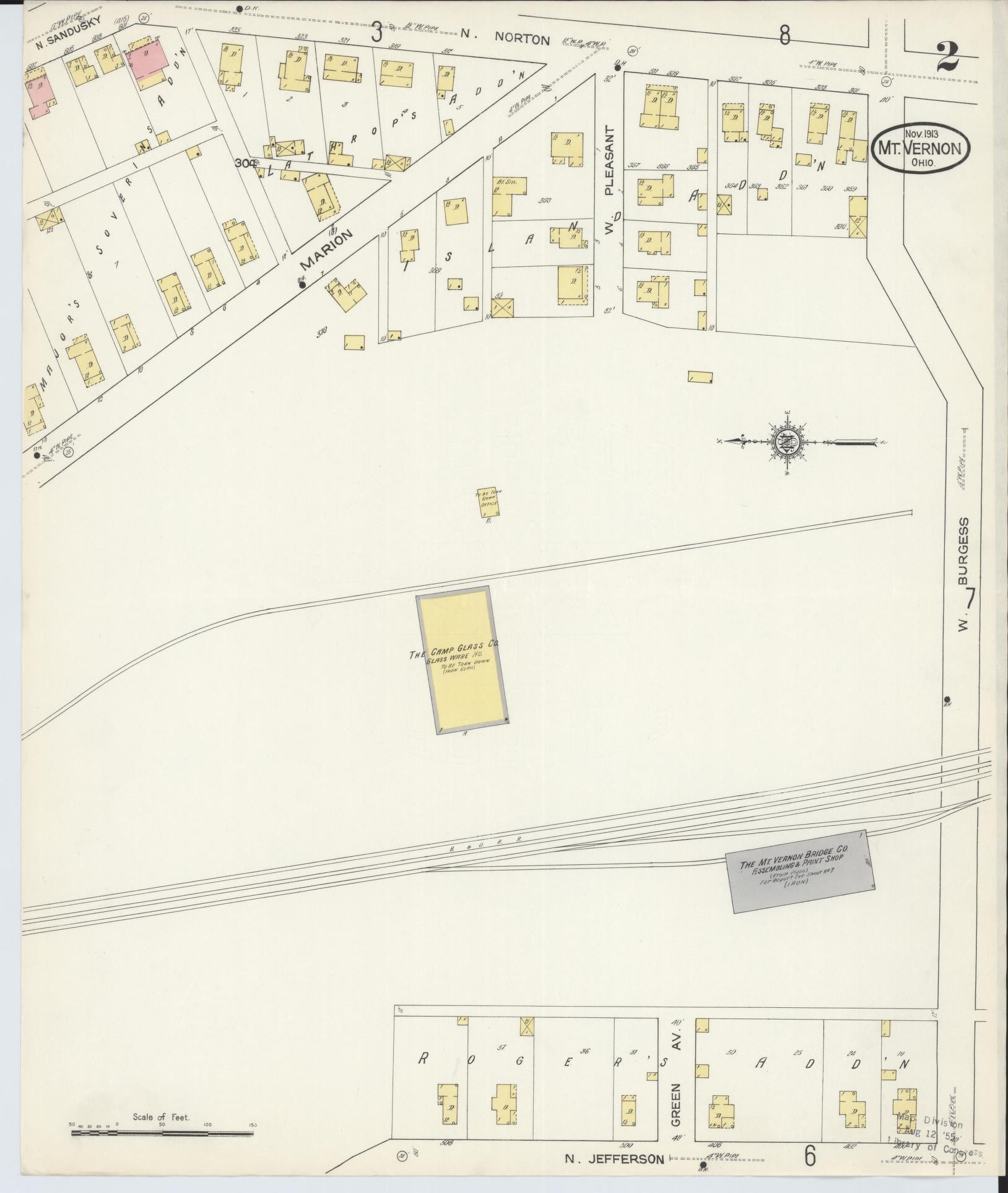 Sanborn Fire Insurance Map from Mount Vernon, Knox County, Ohio (1913), Sheet #0002 - Historic Sanborn Fire Insurance Map Print, vintage old map wall art, antique decor, genealogy gift, Ohio Ohio map
