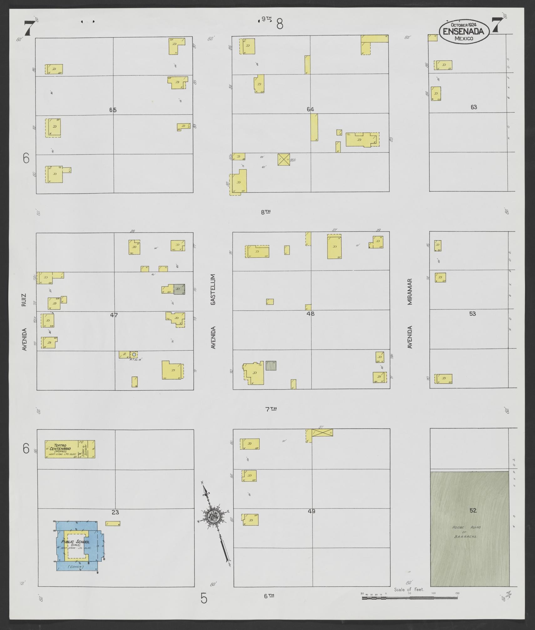 Sanborn Fire Insurance Map from Ensenada, Baja California (Mexico) (1924), Sheet #0007 - Complete Map Set gallery image, historic Sanborn map, vintage wall art, California California