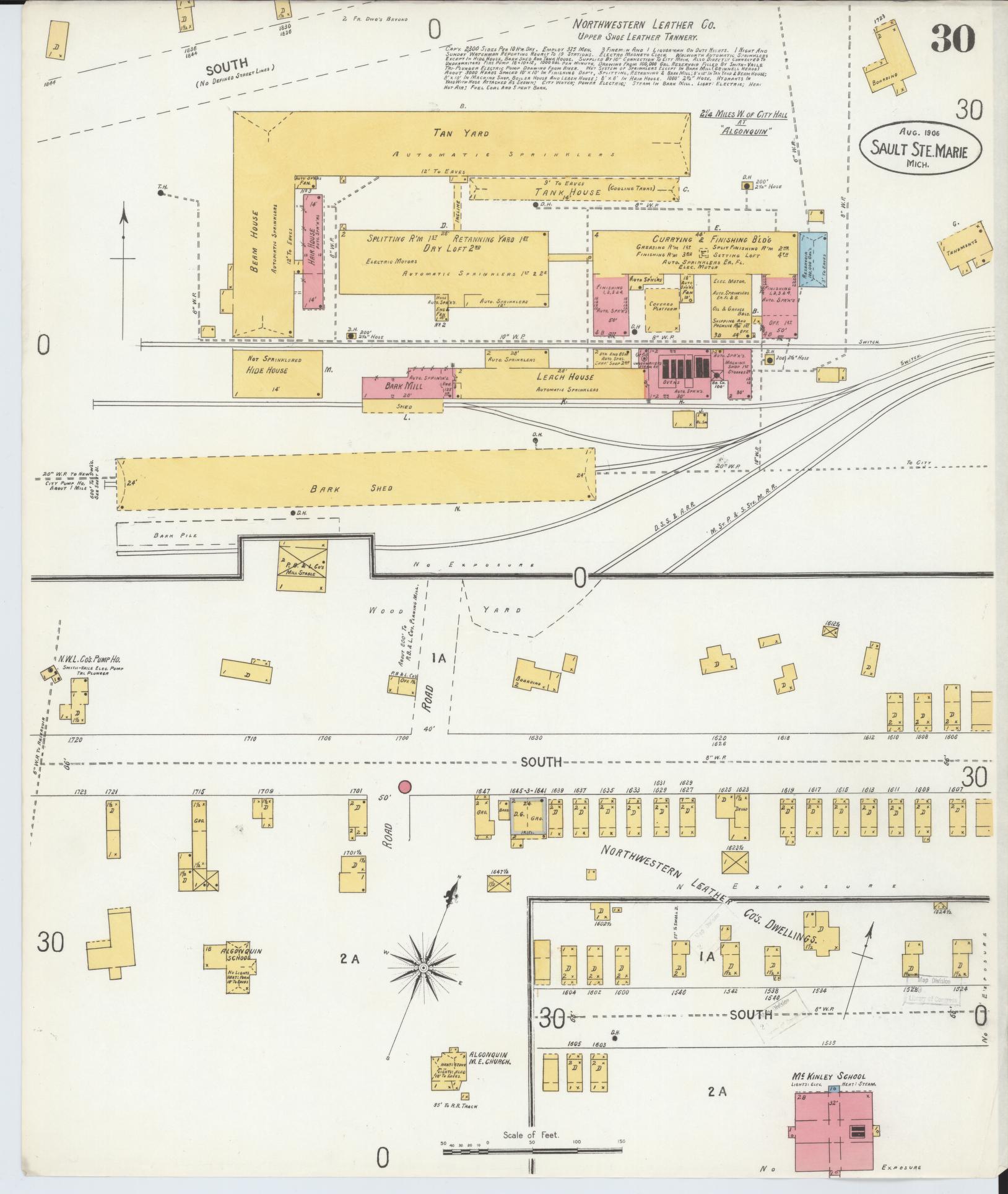 Sanborn Fire Insurance Map from Sault Sainte Marie, Chippewa County, Michigan (1906), Sheet #0030 - Historic Sanborn Fire Insurance Map Print, vintage old map wall art, antique decor, genealogy gift, Michigan Michigan map