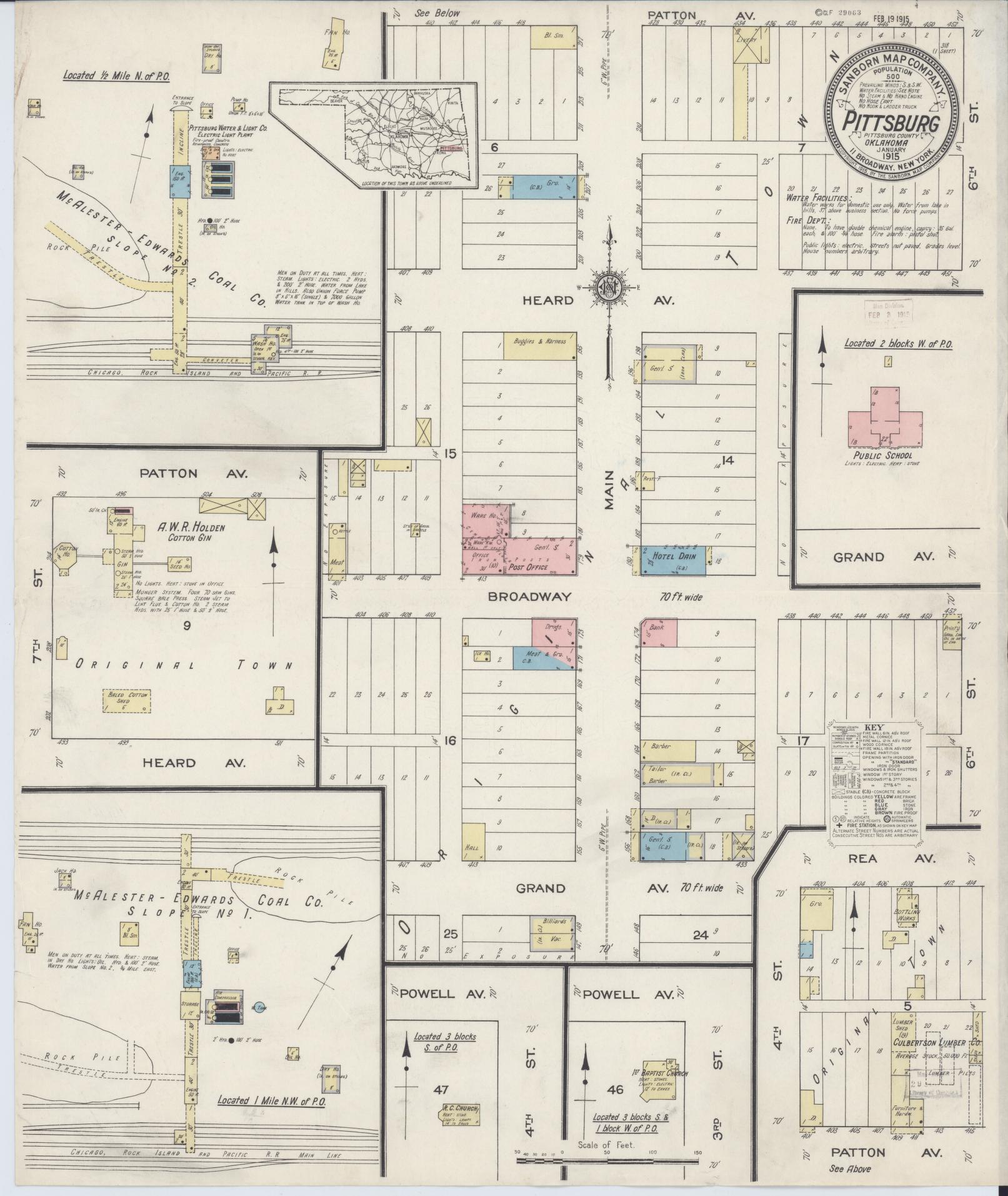 Sanborn Fire Insurance Map from Pittsburg, Pittsburg County, Oklahoma (1915), Sheet #0001 - Historic Sanborn Fire Insurance Map Print, vintage old map wall art, antique decor, genealogy gift, Oklahoma Oklahoma map