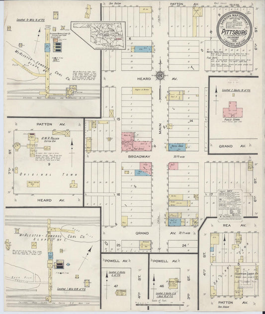 Sanborn Fire Insurance Map from Pittsburg, Pittsburg County, Oklahoma (1915), Sheet #0001 - Historic Sanborn Fire Insurance Map Print, vintage old map wall art, antique decor, genealogy gift, Oklahoma Oklahoma map