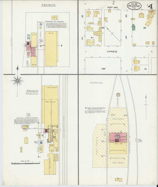 Sanborn Fire Insurance Map from Hearne, Robertson County, Texas (1906), Sheet #0004 - Historic Sanborn Fire Insurance Map Print, vintage old map wall art, antique decor, genealogy gift, Texas Texas map