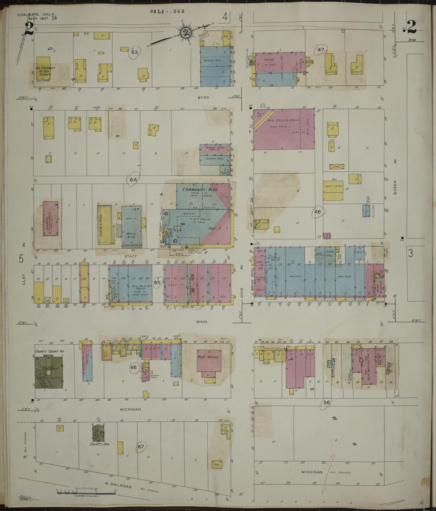 Sanborn Fire Insurance Map from Coalgate, Coal County, Oklahoma (1944), Sheet #0002 - Historic Sanborn Fire Insurance Map Print, vintage old map wall art, antique decor, genealogy gift, Oklahoma Oklahoma map