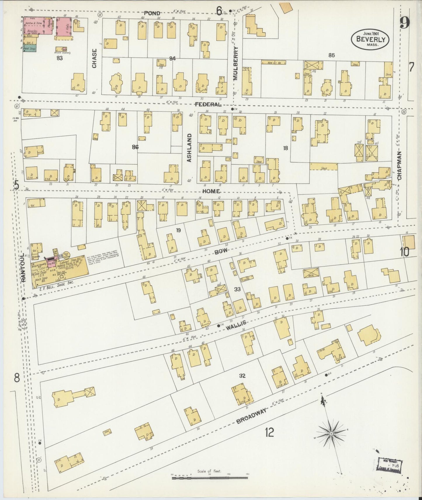 Sanborn Fire Insurance Map from Beverly, Essex County, Massachusetts (1901), Sheet #0009 - Complete Map Set gallery image, historic Sanborn map, vintage wall art, Massachusetts Massachusetts