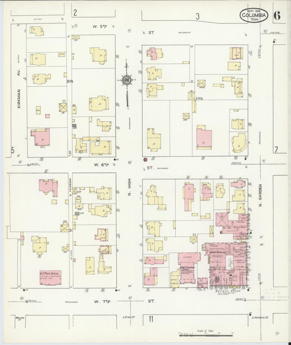 Sanborn Fire Insurance Map from Columbia, Maury County, Tennessee (1914), Sheet #0006 - Complete Map Set gallery image, historic Sanborn map, vintage wall art, Tennessee Tennessee