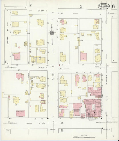 Sanborn Fire Insurance Map from Columbia, Maury County, Tennessee (1914), Sheet #0006 - Complete Map Set gallery image, historic Sanborn map, vintage wall art, Tennessee Tennessee
