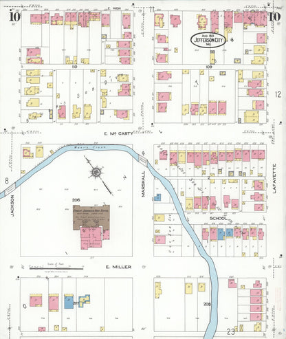 Sanborn Fire Insurance Map from Jefferson City, Cole County, Missouri (1923), Sheet #0010 - Historic Sanborn Fire Insurance Map Print, vintage old map wall art, antique decor, genealogy gift, Missouri Missouri map
