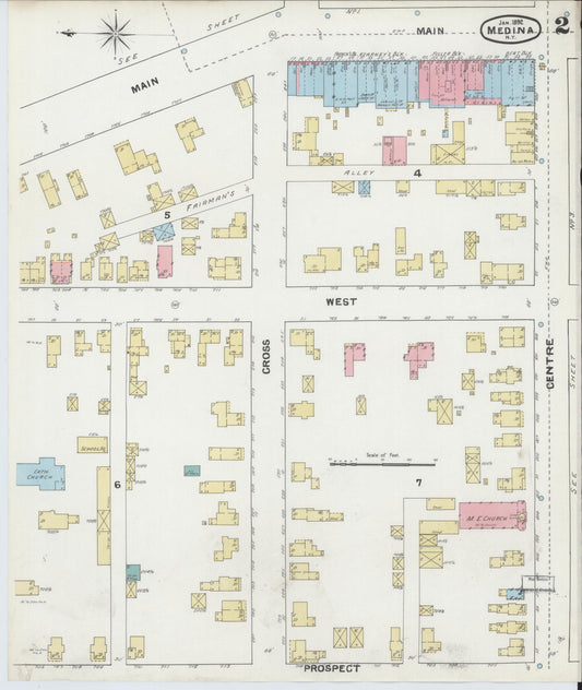 Sanborn Fire Insurance Map from Medina, Orleans County, New York (1892), Sheet #0002 - Historic Sanborn Fire Insurance Map Print, vintage old map wall art, antique decor, genealogy gift, New York New York map