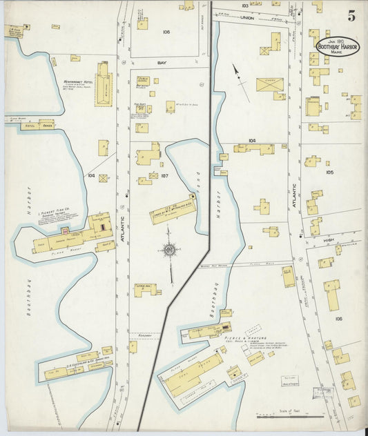 Sanborn Fire Insurance Map from Boothbay Harbor, Lincoln County, Maine (1910), Sheet #0005 - Historic Sanborn Fire Insurance Map Print, vintage old map wall art, antique decor, genealogy gift, Maine Maine map