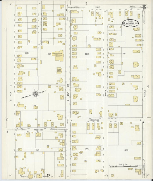 Sanborn Fire Insurance Map from Hopkinsville, Christian County, Kentucky (1913), Sheet #0008 - Historic Sanborn Fire Insurance Map Print, vintage old map wall art, antique decor, genealogy gift, Kentucky Kentucky map