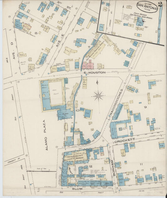 Sanborn Fire Insurance Map from San Antonio, Bexar County, Texas (1885), Sheet #0002 - Historic Sanborn Fire Insurance Map Print, vintage old map wall art, antique decor, genealogy gift, Texas Texas map