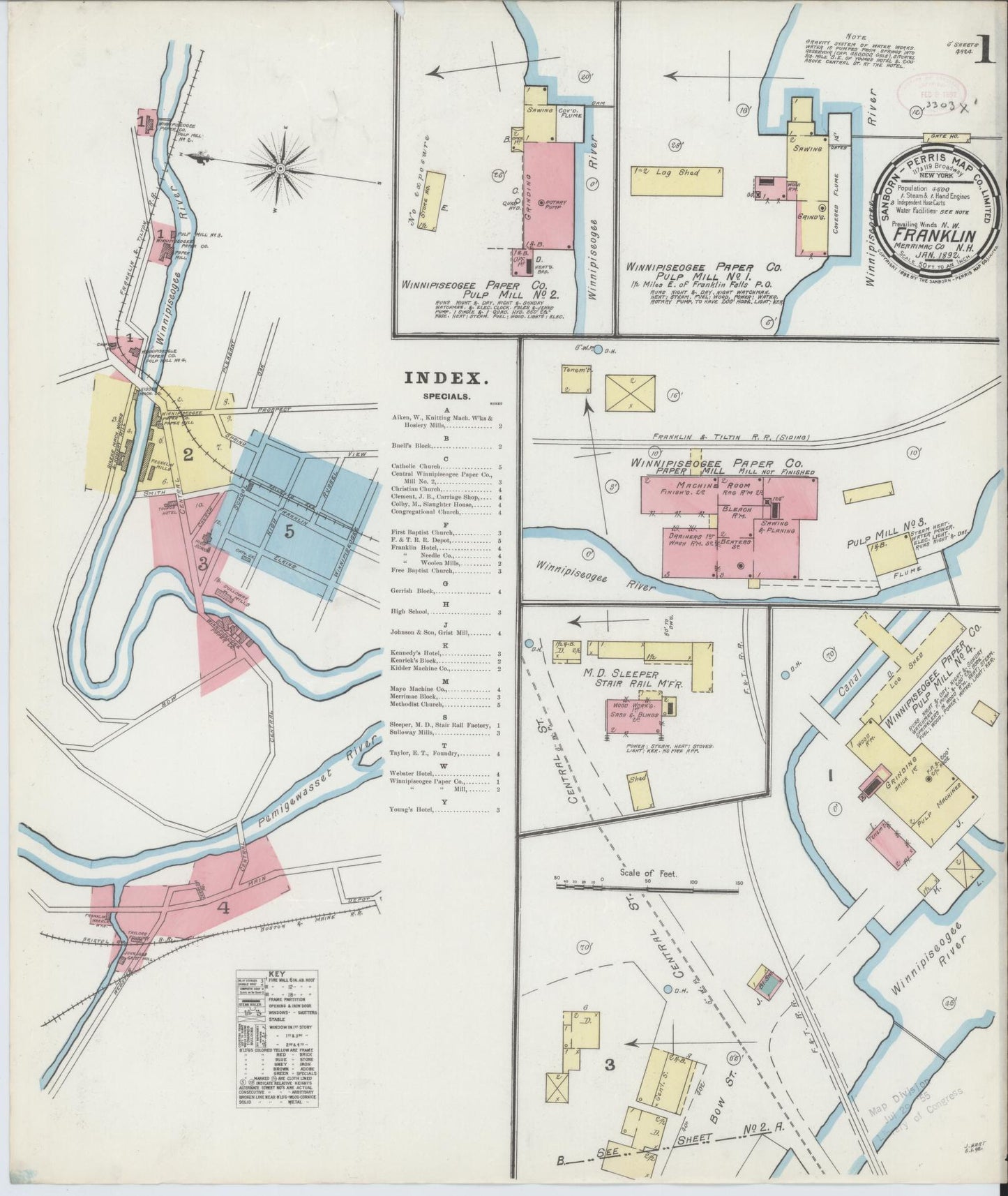 Sanborn Fire Insurance Map from Franklin, Merrimack County, New Hampshire. (1892) – Historic Sanborn Fire Insurance Map Print