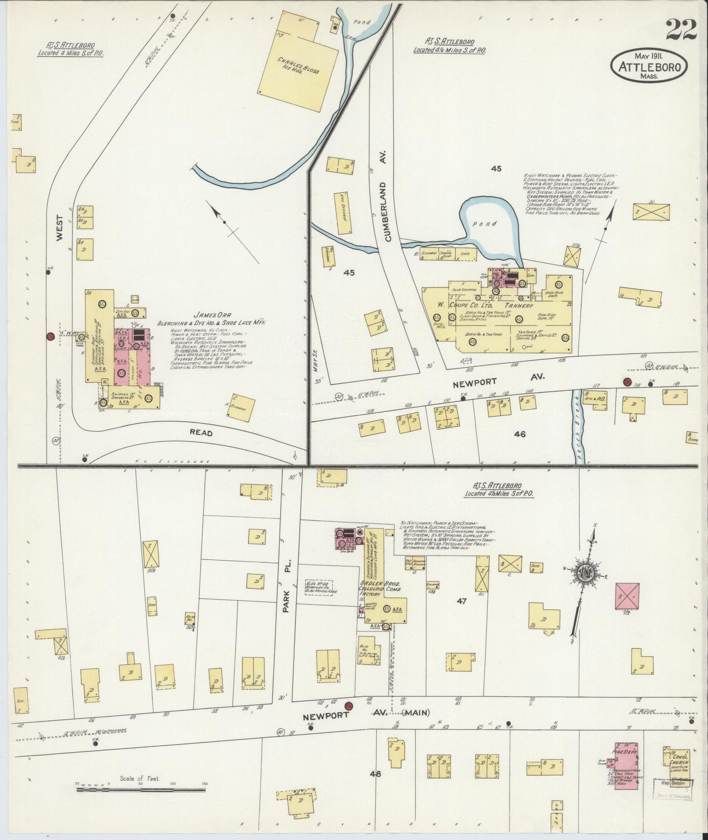 Sanborn Fire Insurance Map from Attleboro, Bristol County, Massachusetts (1911), Sheet #0022 - Complete Map Set gallery image, historic Sanborn map, vintage wall art, Massachusetts Massachusetts