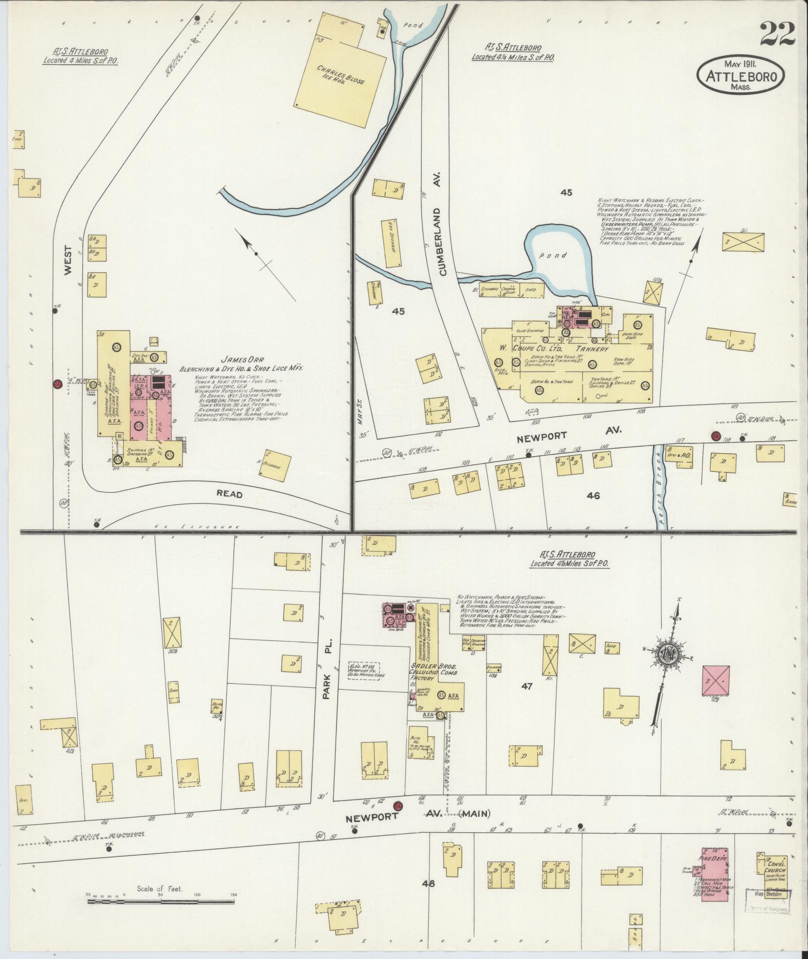 Sanborn Fire Insurance Map from Attleboro, Bristol County, Massachusetts (1911), Sheet #0022 - Complete Map Set gallery image, historic Sanborn map, vintage wall art, Massachusetts Massachusetts