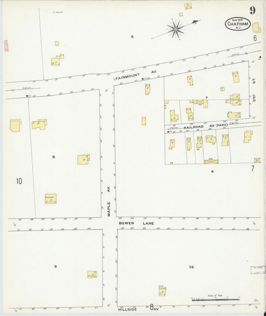 Sanborn Fire Insurance Map from Chatham, Morris County, New Jersey (1909), Sheet #0009 - Historic Sanborn Fire Insurance Map Print, vintage old map wall art, antique decor, genealogy gift, New Jersey New Jersey map