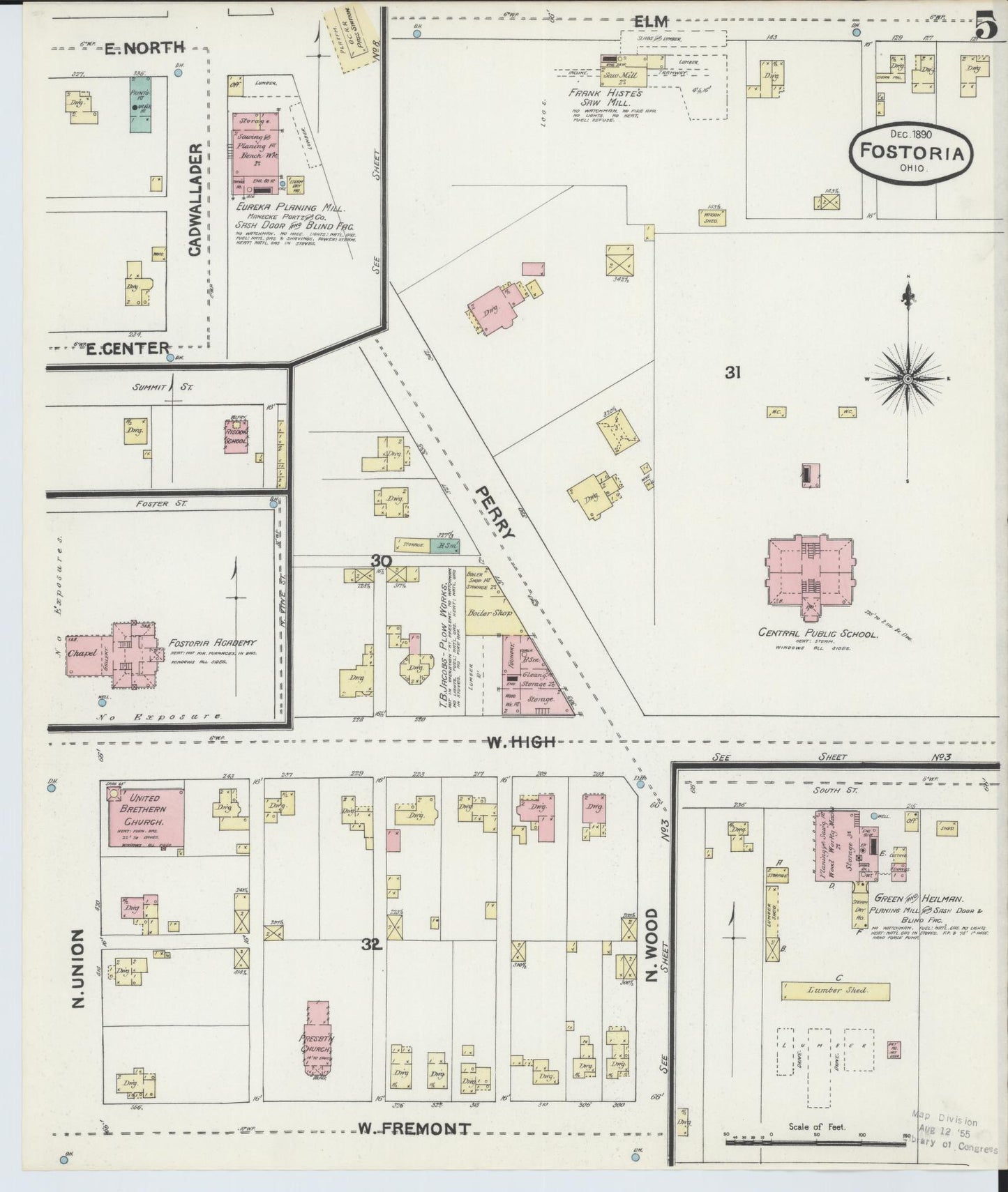 Sanborn Fire Insurance Map from Fostoria, Seneca, Hancock, And Wood Counties, Ohio (1891), Sheet #0005 - Historic Sanborn Fire Insurance Map Print, vintage old map wall art, antique decor, genealogy gift, Ohio Ohio map