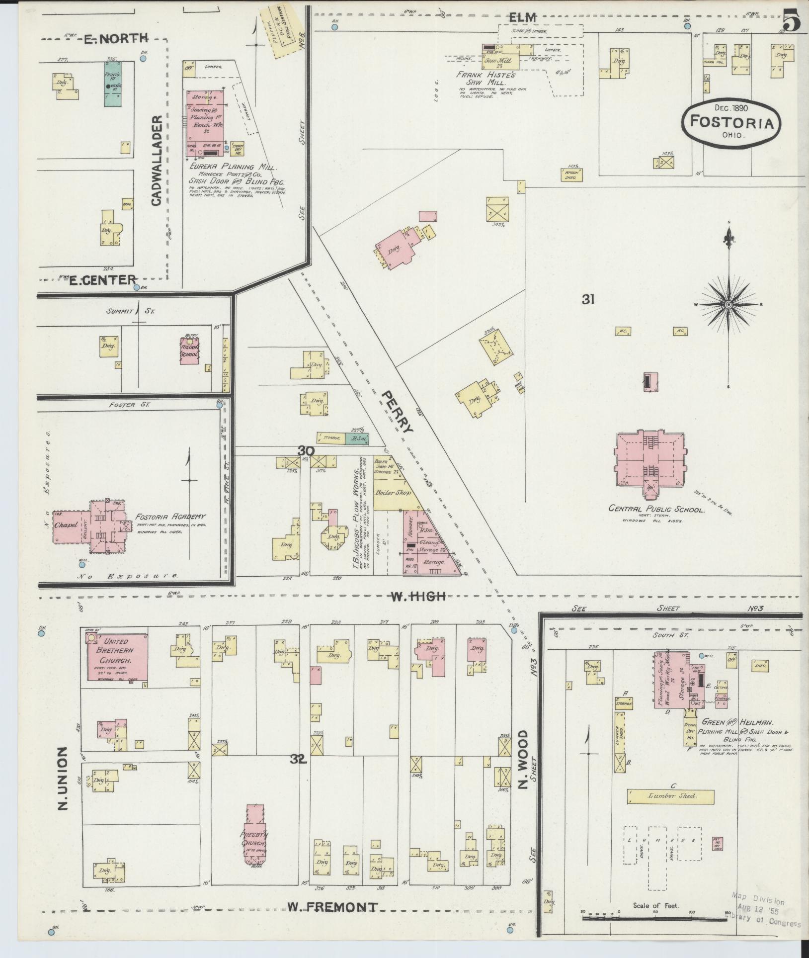 Sanborn Fire Insurance Map from Fostoria, Seneca, Hancock, And Wood Counties, Ohio (1891), Sheet #0005 - Historic Sanborn Fire Insurance Map Print, vintage old map wall art, antique decor, genealogy gift, Ohio Ohio map