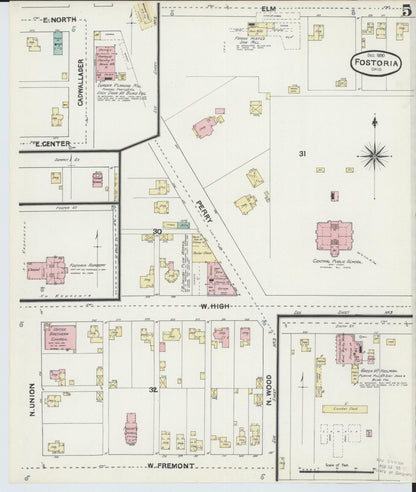 Sanborn Fire Insurance Map from Fostoria, Seneca, Hancock, And Wood Counties, Ohio (1891), Sheet #0005 - Historic Sanborn Fire Insurance Map Print, vintage old map wall art, antique decor, genealogy gift, Ohio Ohio map