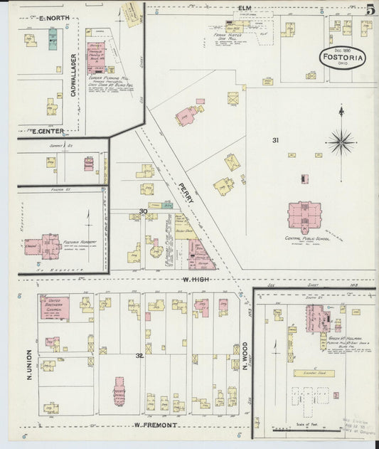 Sanborn Fire Insurance Map from Fostoria, Seneca, Hancock, And Wood Counties, Ohio (1891), Sheet #0005 - Historic Sanborn Fire Insurance Map Print, vintage old map wall art, antique decor, genealogy gift, Ohio Ohio map