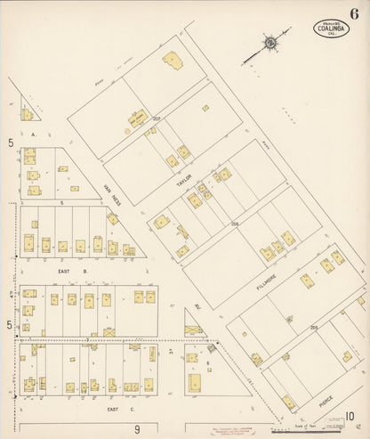 Sanborn Fire Insurance Map from Coalinga, Fresno County, California (1910), Sheet #0006 - Historic Sanborn Fire Insurance Map Print, vintage old map wall art, antique decor, genealogy gift, California California map