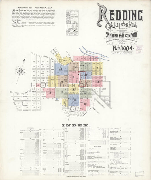 Sanborn Fire Insurance Map from Redding, Shasta County, California (1904), Sheet #0001 - Complete Map Set gallery image, historic Sanborn map, vintage wall art, California California