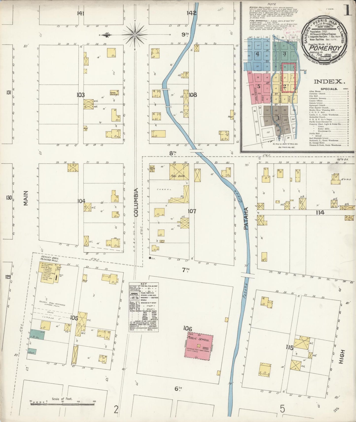 Sanborn Fire Insurance Map from Pomeroy, Garfield County, Washington (1896), Sheet #0001 - Complete Map Set gallery image, historic Sanborn map, vintage wall art, Washington Washington