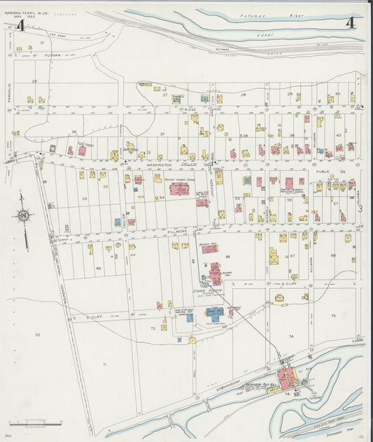Sanborn Fire Insurance Map from Harpers Ferry, Jefferson County, West Virginia (1933), Sheet #0004 - Historic Sanborn Fire Insurance Map Print, vintage old map wall art, antique decor, genealogy gift, West Virginia West Virginia map