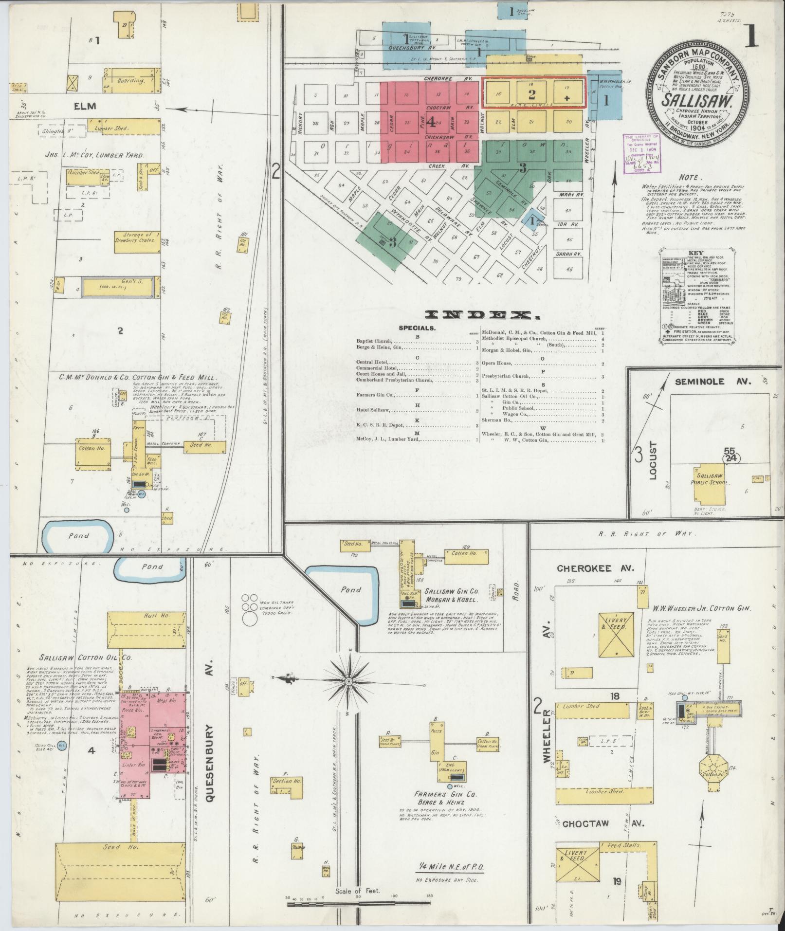 Sanborn Fire Insurance Map from Sallisaw, Sequoyah County, Oklahoma (1904), Sheet #0001 - Historic Sanborn Fire Insurance Map Print, vintage old map wall art, antique decor, genealogy gift, Oklahoma Oklahoma map