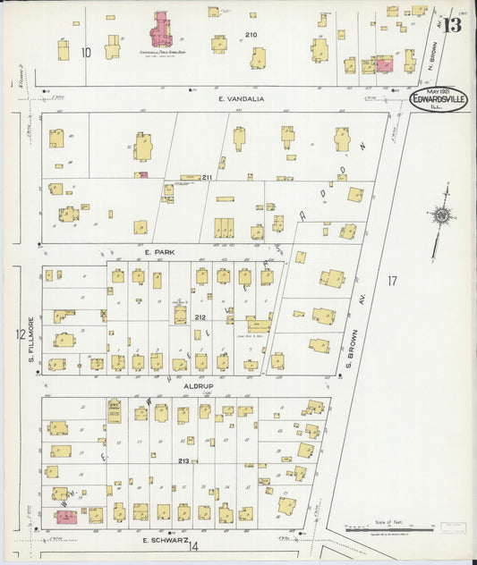 Sanborn Fire Insurance Map from Edwardsville, Madison County, Illinois (1921), Sheet #0013 - Historic Sanborn Fire Insurance Map Print, vintage old map wall art, antique decor, genealogy gift, Illinois Illinois map