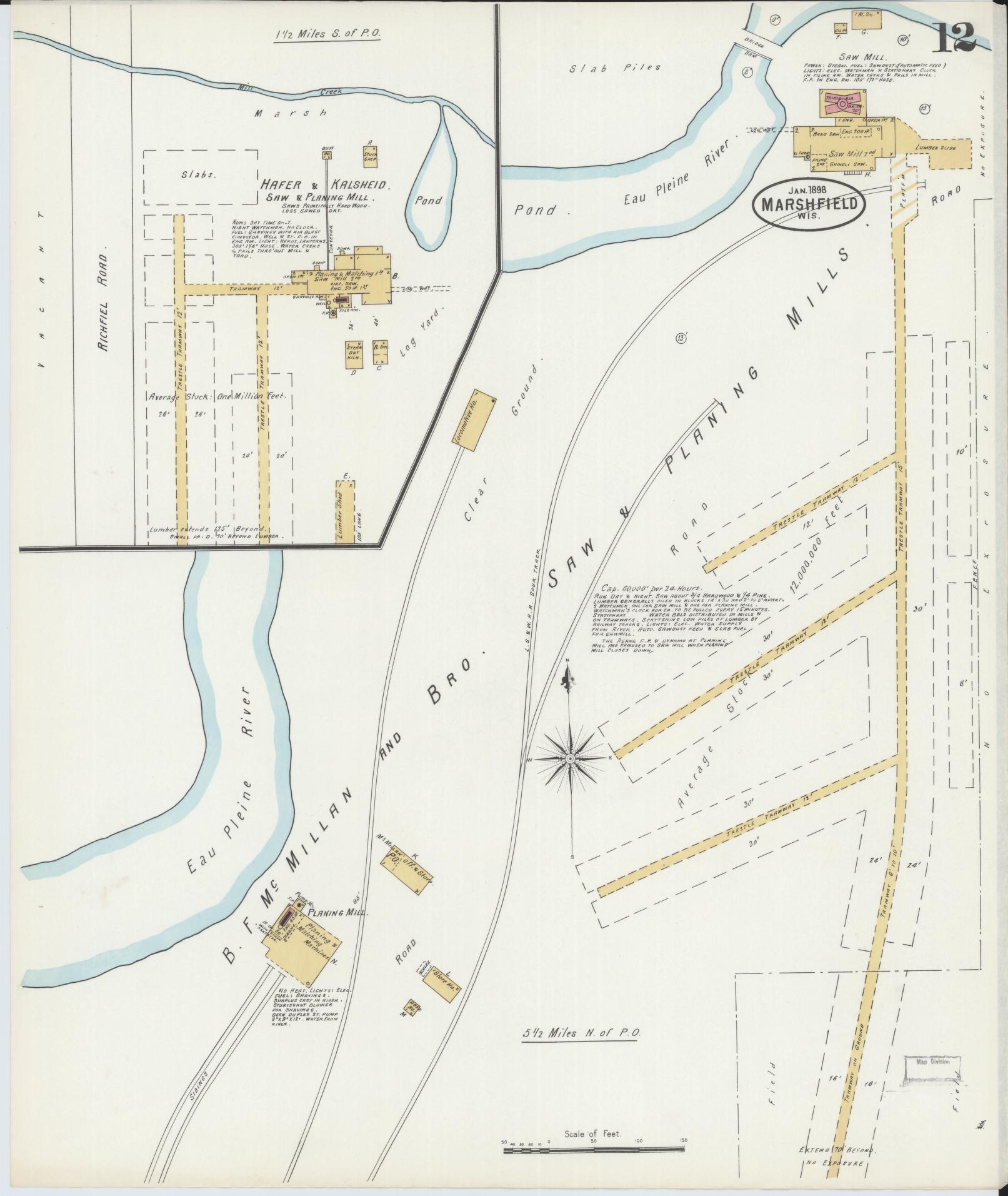 Sanborn Fire Insurance Map from Marshfield, Wood County, Wisconsin (1898), Sheet #0012 - Complete Map Set gallery image, historic Sanborn map, vintage wall art, Wisconsin Wisconsin