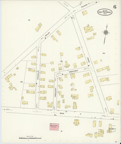 Sanborn Fire Insurance Map from East Pepperell, Middlesex County, Massachusetts (1912), Sheet #0006 - Historic Sanborn Fire Insurance Map Print, vintage old map wall art, antique decor, genealogy gift, Massachusetts Massachusetts map