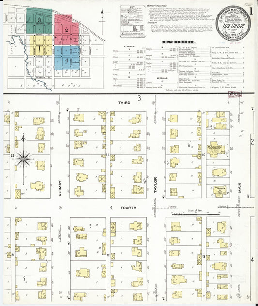 Sanborn Fire Insurance Map from Ida Grove, Ida County, Iowa (1909), Sheet #0001 - Historic Sanborn Fire Insurance Map Print, vintage old map wall art