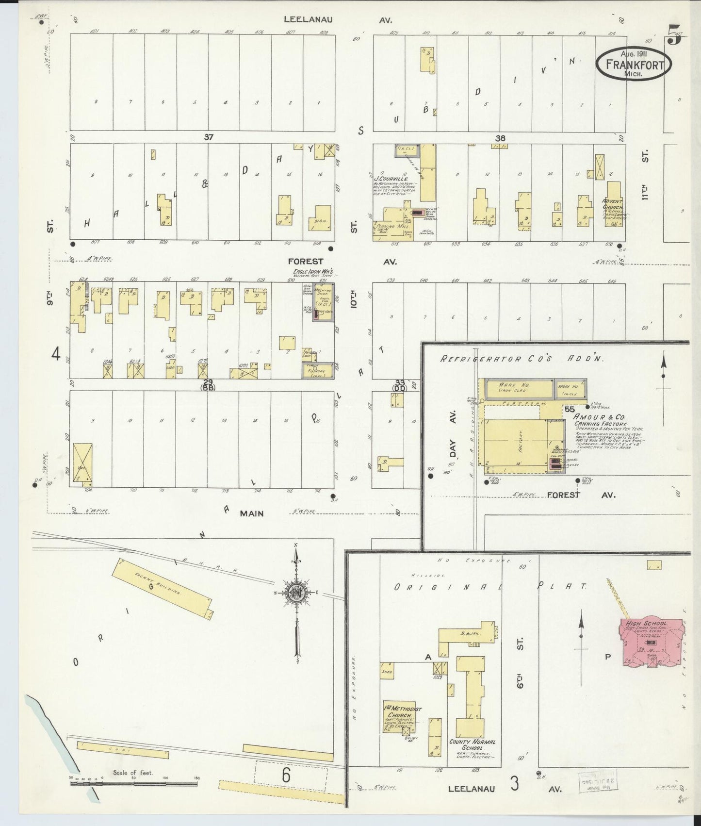 Sanborn Fire Insurance Map from Frankfort, Benzie County, Michigan (1911), Sheet #0005 - Complete Map Set gallery image, historic Sanborn map, vintage wall art, Michigan Michigan