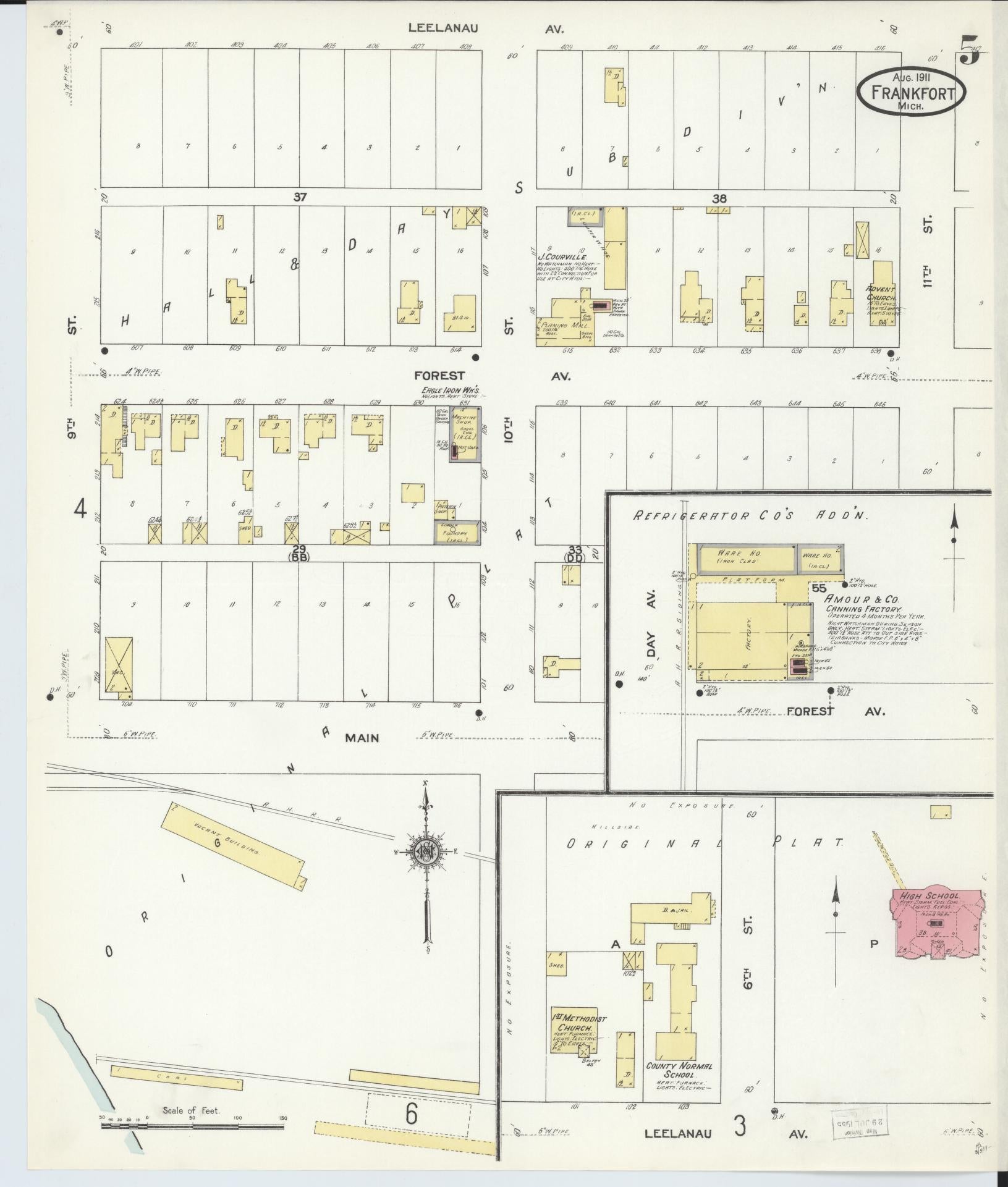 Sanborn Fire Insurance Map from Frankfort, Benzie County, Michigan (1911), Sheet #0005 - Complete Map Set gallery image, historic Sanborn map, vintage wall art, Michigan Michigan