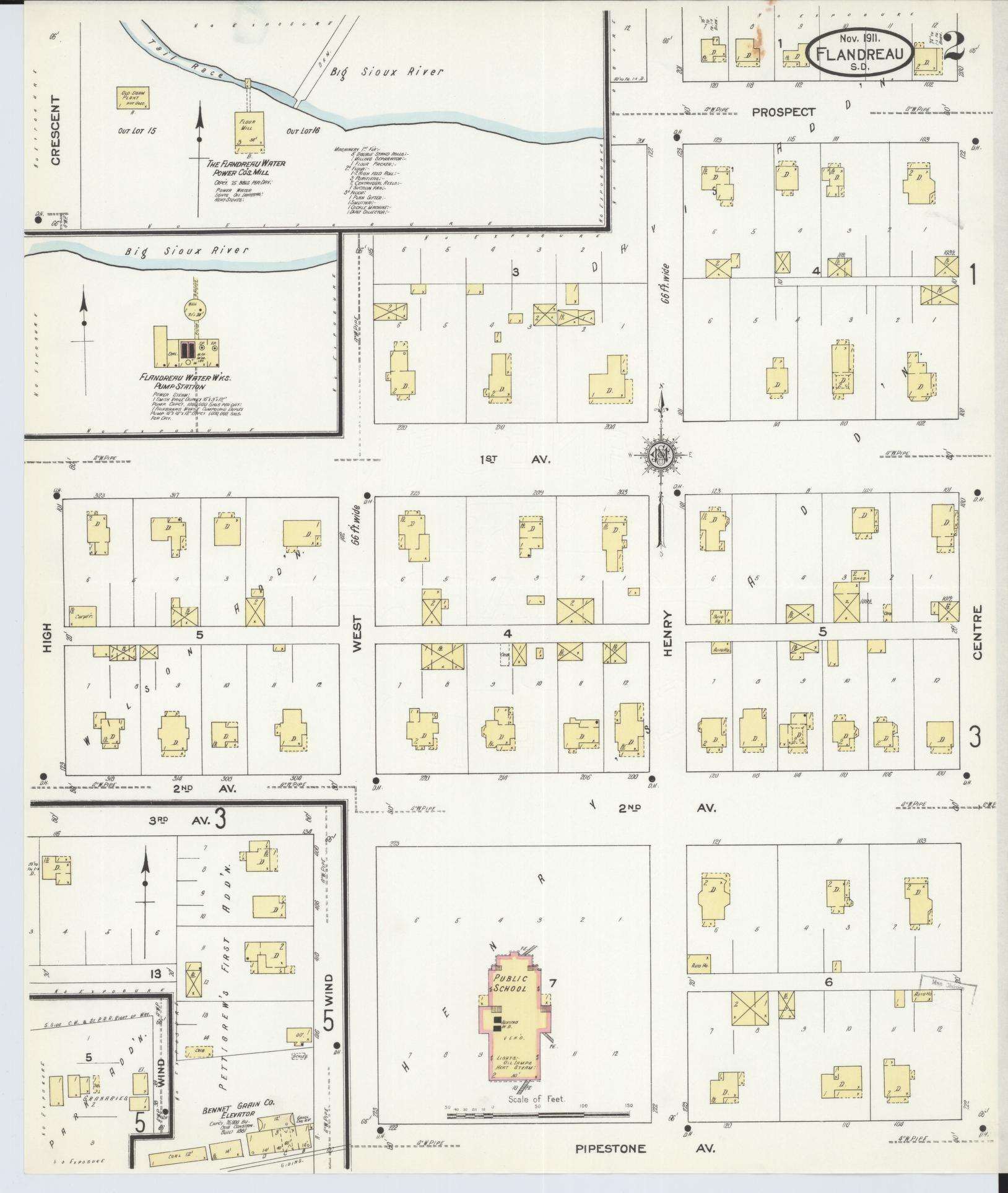 Sanborn Fire Insurance Map from Flandreau, Moody County, South Dakota (1911), Sheet #0002 - Complete Map Set gallery image, historic Sanborn map, vintage wall art, South Dakota South Dakota