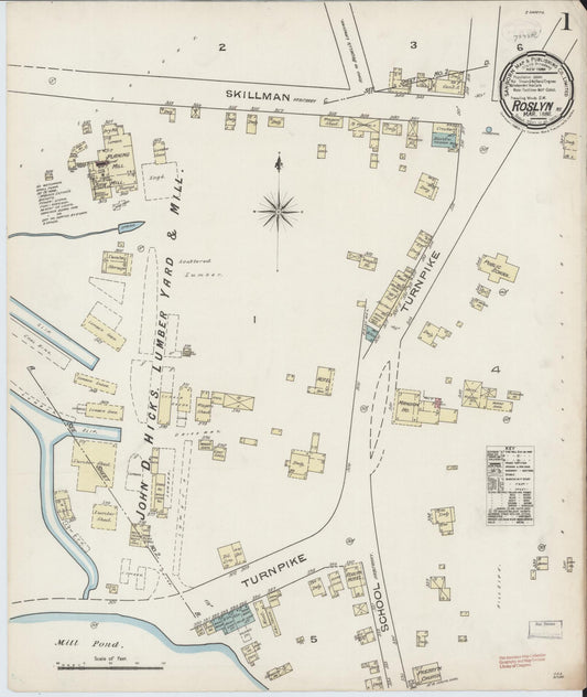 Sanborn Fire Insurance Map from Roslyn, Nassau County, New York (1886), Sheet #0001 - Complete Map Set gallery image, historic Sanborn map, vintage wall art, New York New York