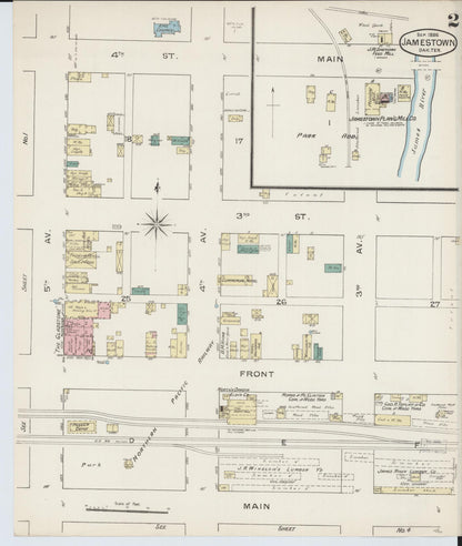 Sanborn Fire Insurance Map from Jamestown, Stutsman County, North Dakota (1886), Sheet #0002 - Complete Map Set gallery image, historic Sanborn map, vintage wall art, North Dakota North Dakota