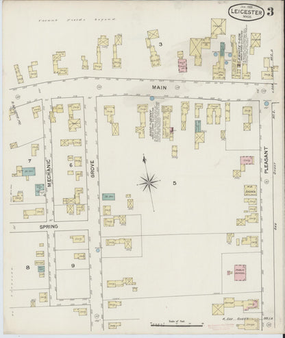 Sanborn Fire Insurance Map from Leicester, Worcester County, Massachusetts (1888), Sheet #0003 - Complete Map Set gallery image, historic Sanborn map, vintage wall art, Massachusetts Massachusetts