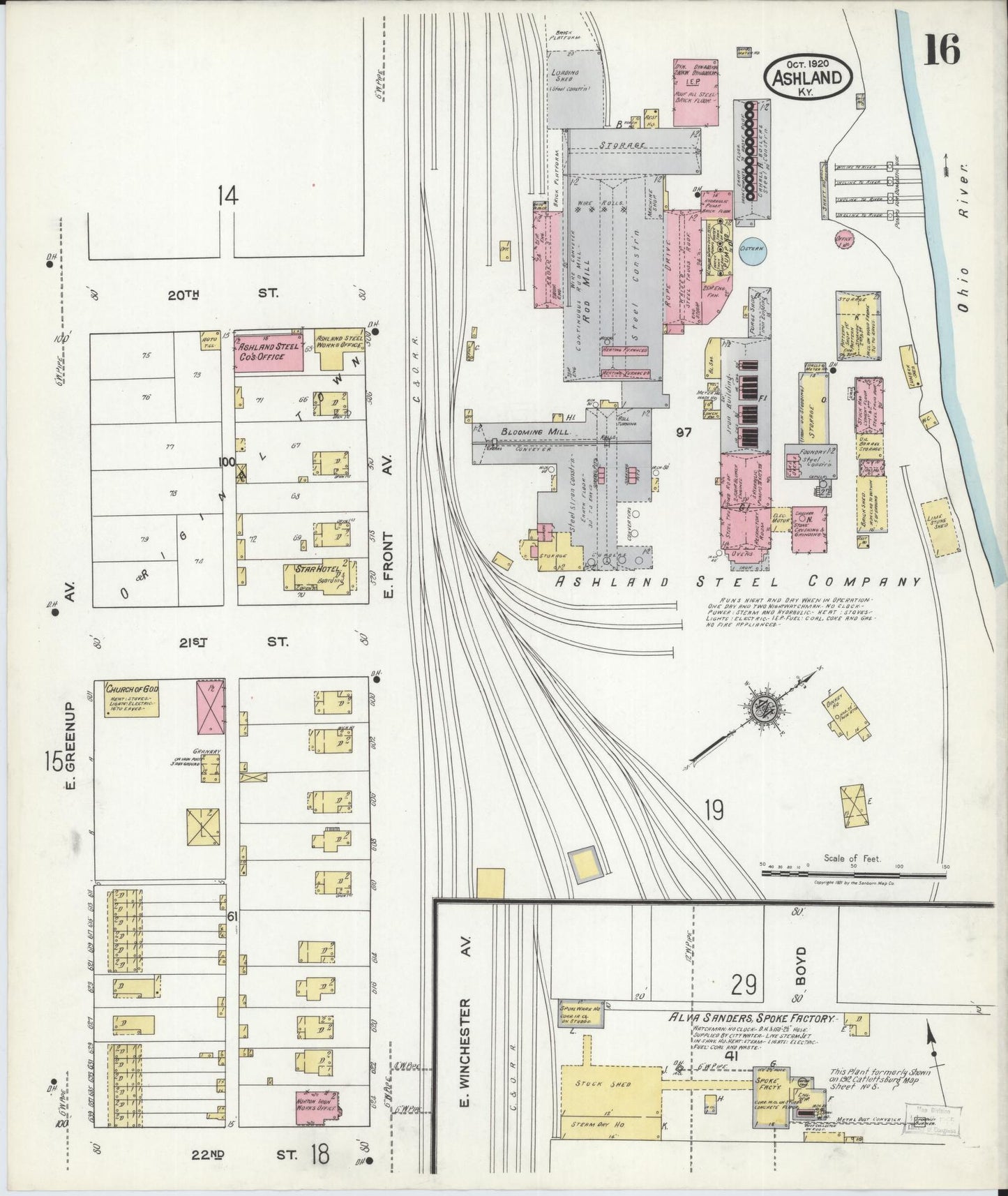 Sanborn Fire Insurance Map from Ashland, Boyd County, Kentucky (1920), Sheet #0016 - Complete Map Set gallery image, historic Sanborn map, vintage wall art, Kentucky Kentucky