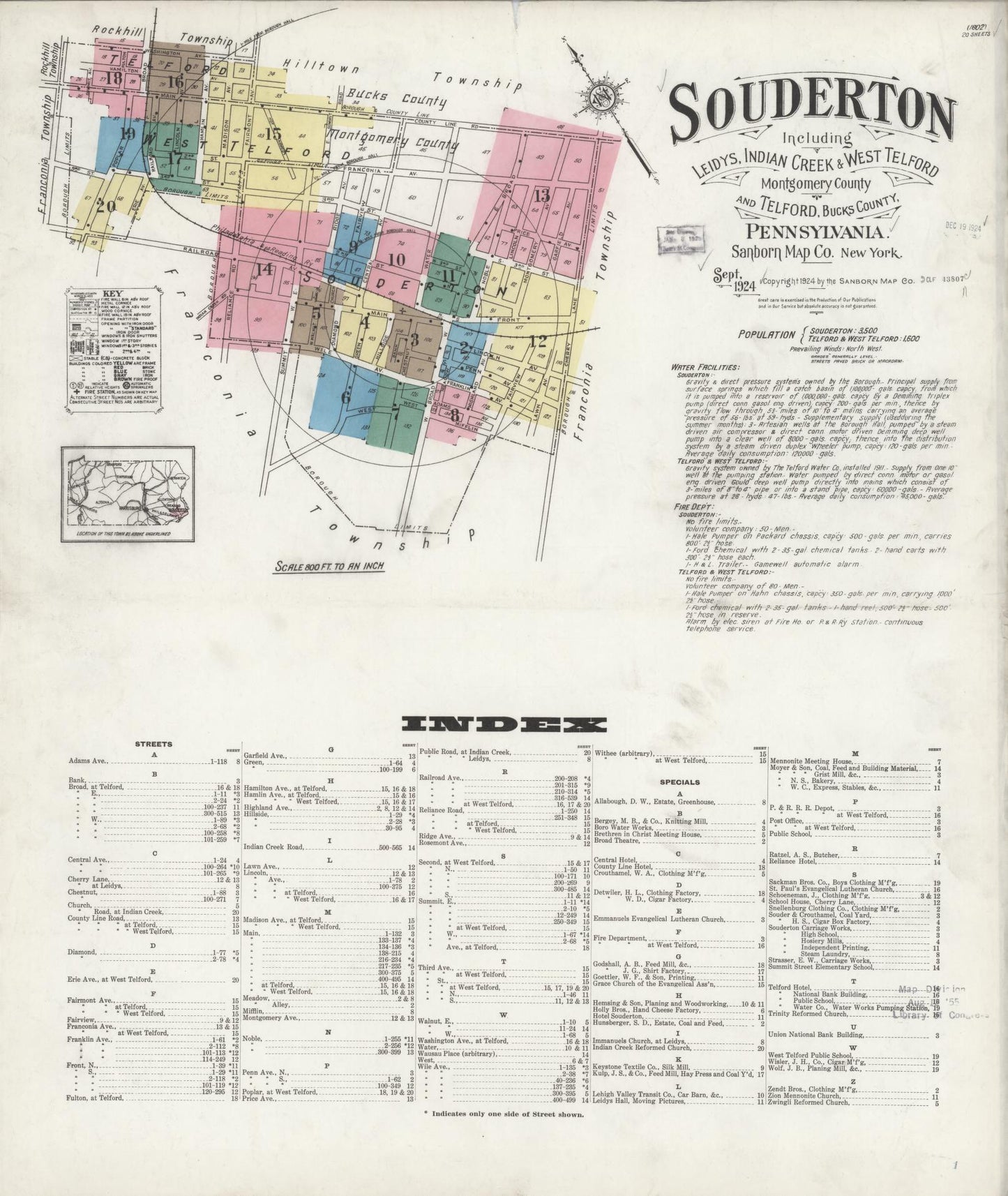 Sanborn Fire Insurance Map from Souderton, Montgomery County, Pennsylvania (1924), Sheet #0001 - Complete Map Set gallery image, historic Sanborn map, vintage wall art, Pennsylvania Pennsylvania